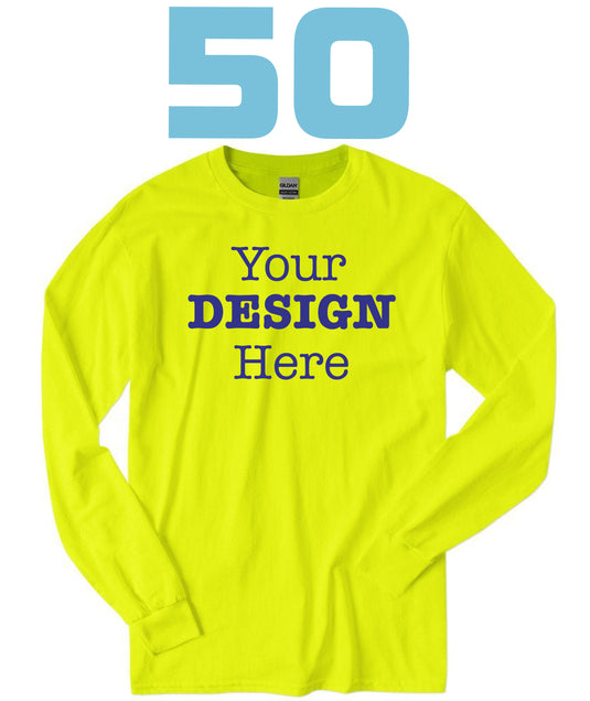 50 Gildan Long Sleeve Cotton Unisex Tees